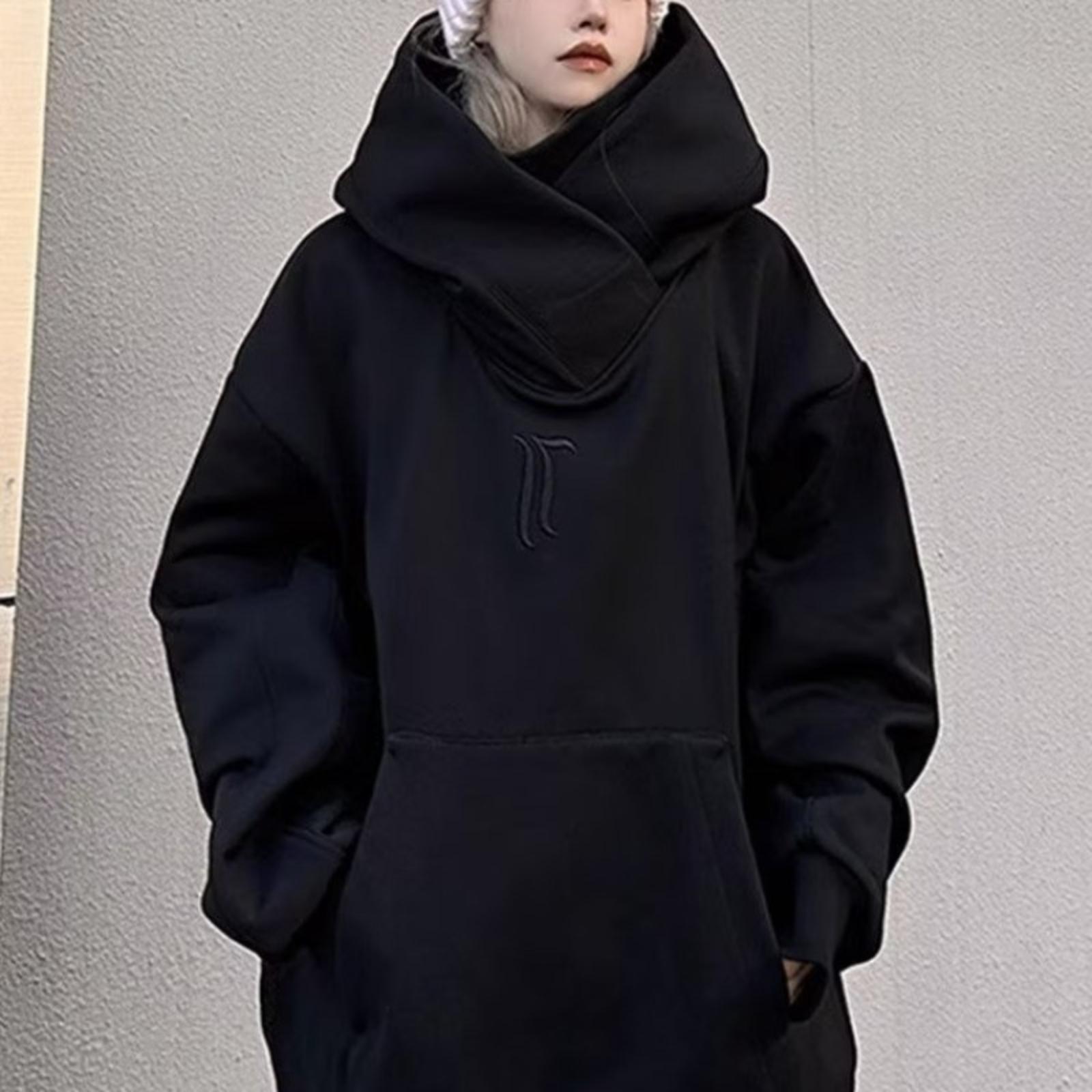 Men s And Women s Retro Hooded Turtleneck Sweatshirt Loose Sweatshirt Jacket XXXL чёрный 1850₽