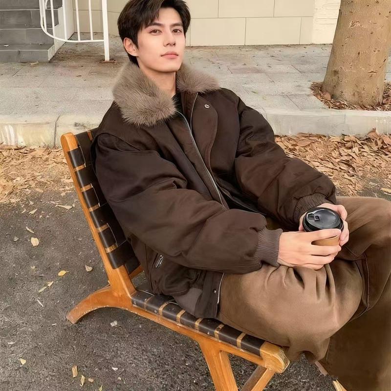 Мужская утепленная хлопковая куртка в стиле амбара с меховым воротником - Зима 2026 Medium темно-коричневого