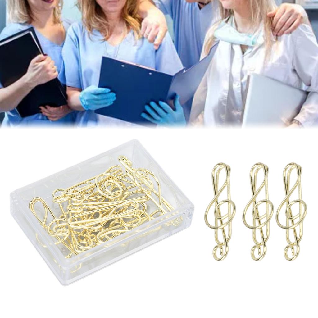 100Pcs Note Shape Paper Clips Innovative Cute Design Corrosion Resistant Gold Paper Clips for Office Home School Hospital