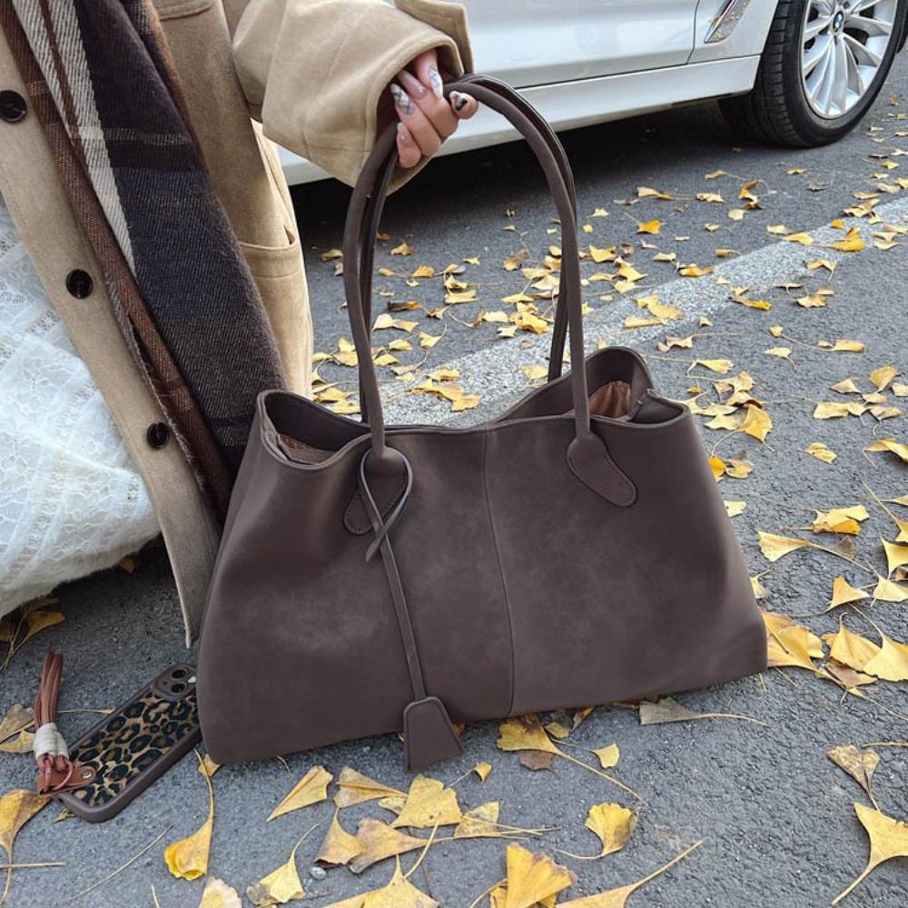 High Quality Versatile Tote Bag Large Capacity Faux Suede Shoulder Bag Solid Color Handbag for Women