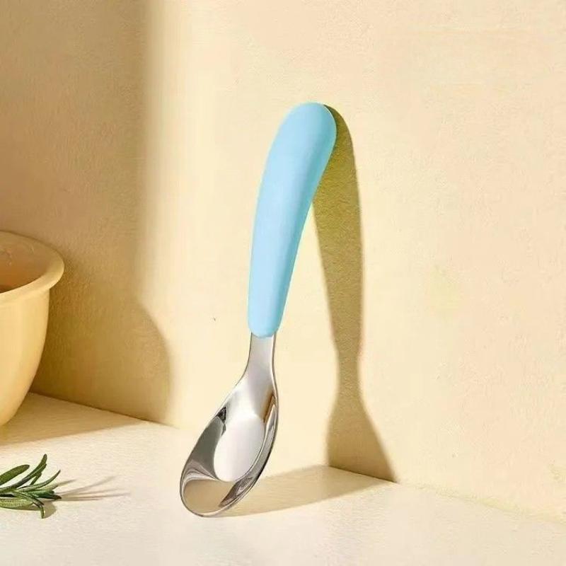 BPA Free Stainless Steel Baby Feeding Spoon Creative Flat Bottom Scoop Easy To Clean for Home Infant Feeding Use