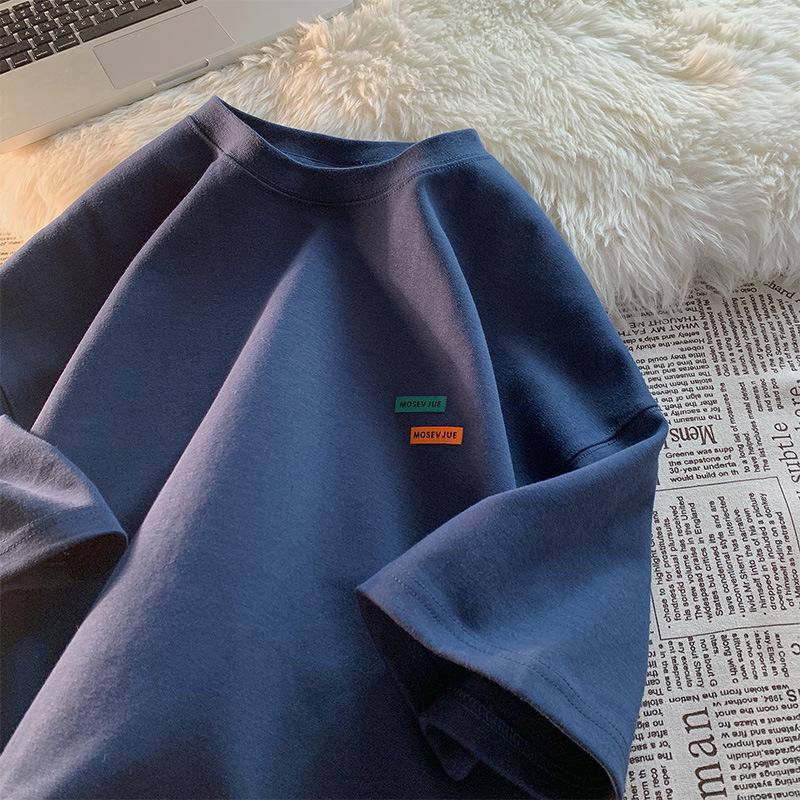 

Мужская футболка оверсайз в американском ретро-стиле с маленьким воротником - модный летний хлопковый стиль XXL темно-синий