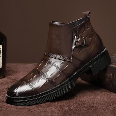 Fashion Causal Business Formal Shoes Men Chelsea Genuine Leather Ankle Boots Fashion Crocodile Leather Round Toe Antiskid Designer Boots