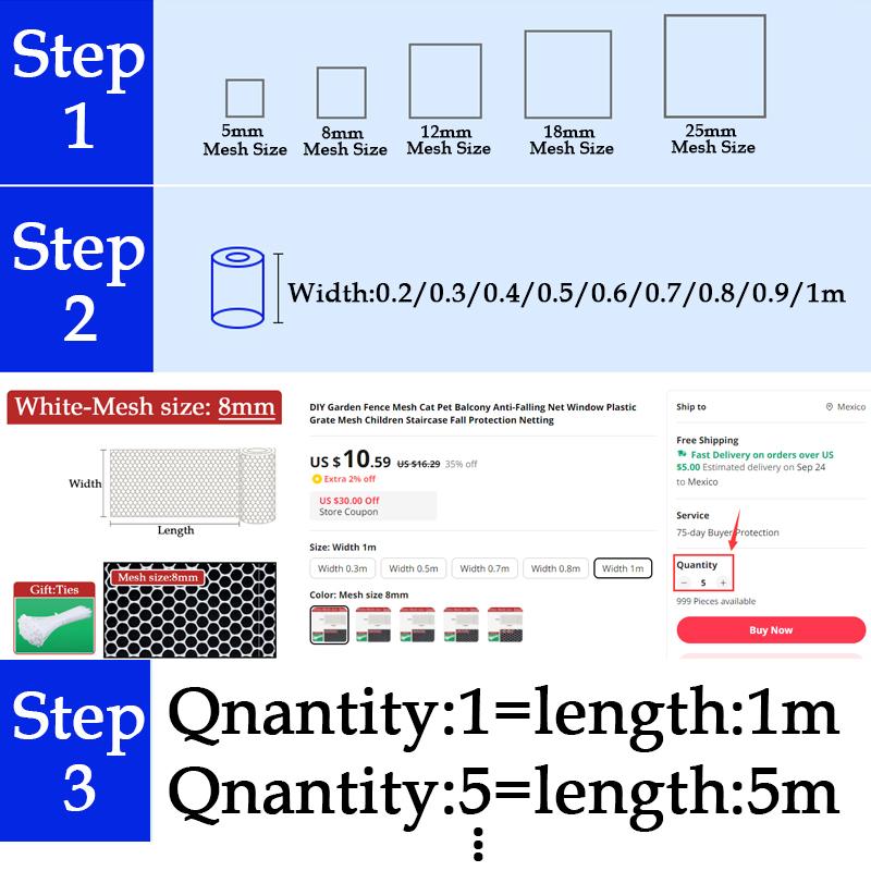 Width 1M Balcony Cat Pet Anti-Falling Net Garden Fence Mesh Window Plastic Grate Mesh Children Staircase Fall Protection Netting