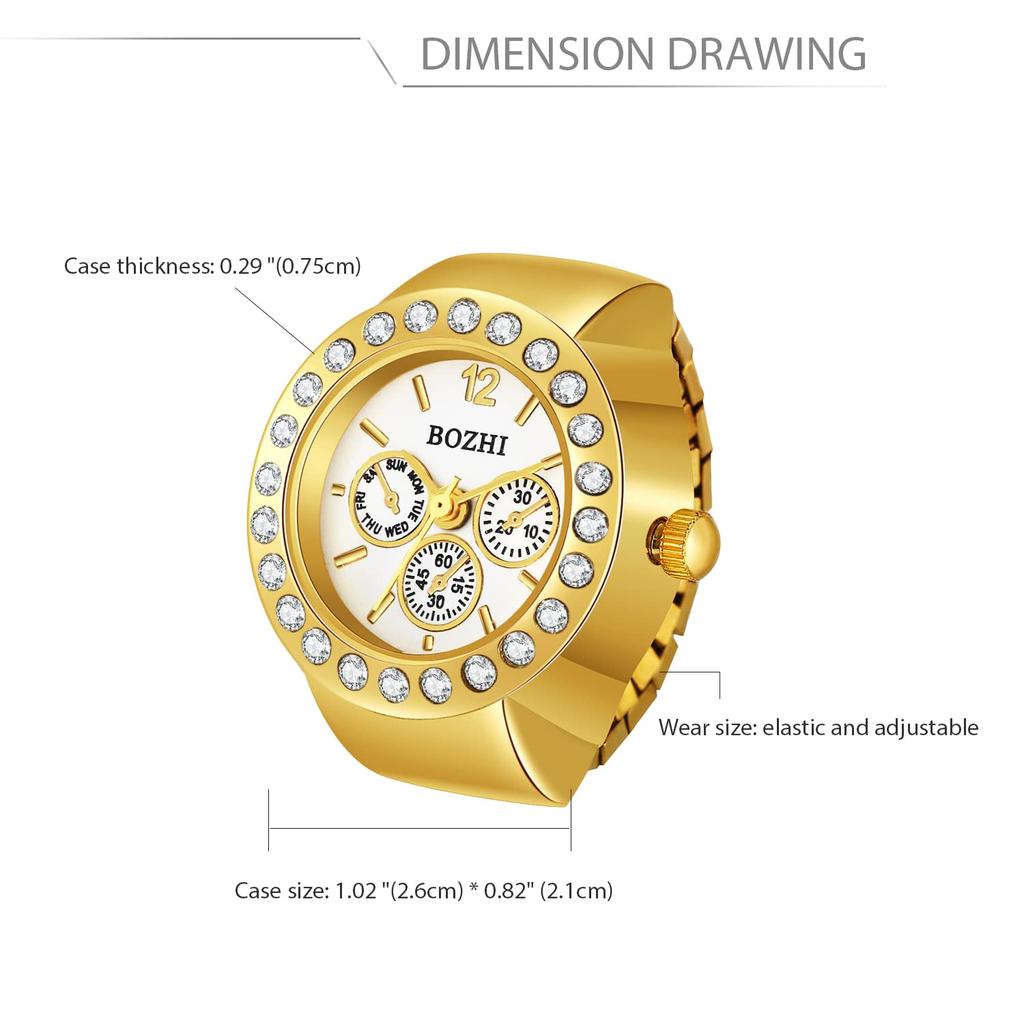 JEWELRYWE Women's Ring Watch Number Dial Couple Ring Watch Time Check Decoration Fashion Gold