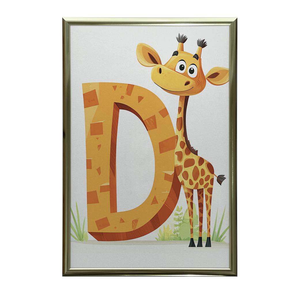 Plakat Żyrafa Z Literą D Plakat Żyrafa Z Literą D, 50X70 Cm, Bez Ramy, Płótno Premium Na Blejtramie