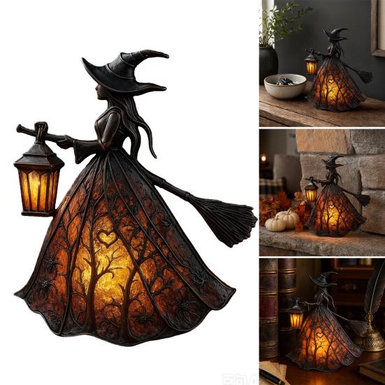 Saisonale Tischdekoration Halloween Hexe Lampe, Gotisch mit Laterne Licht, Gruselige Nacht für Feiertagsparty Tischplatte