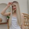 EASIHAIR Blonde Ombre synthetische Naturhaar-Perücken, lang, gerade, mit Pony, tägliche Cosplay-Perücke, hitzebeständige Faser-Perücken für Frauen