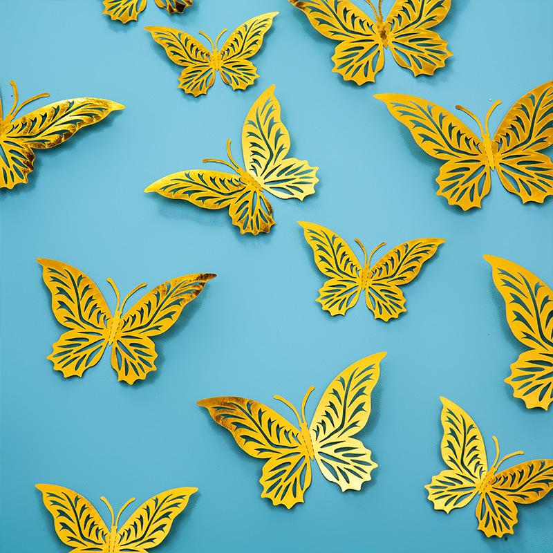 3D Imitation Metal Butterfly Wall Decor Stickers - Hollow Design for Living Room