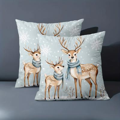 1 Pieces Cute Deer with Snowflakes Printed Pillow Covers Polyester Pillowcase, Sofa Decorative Cushion Cov Headboard Pillow