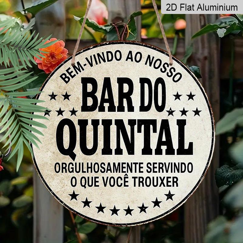2D Flat, 1pc Vintage Portuguese "Bar Backyard" Aluminum Sign - 7.87x7.87 Inch Round Wall-Mountable Retro Metal Plaque Suitable for Bars, Restaurants