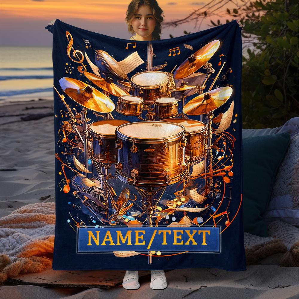 Individuelle Schlagzeug-Decke Personalisierter Name Musikliebhaber Fleece-Überwurf Ganzjahres-Weich Warm Bettwäsche Heimdeko Geschenk für Schlagzeuger