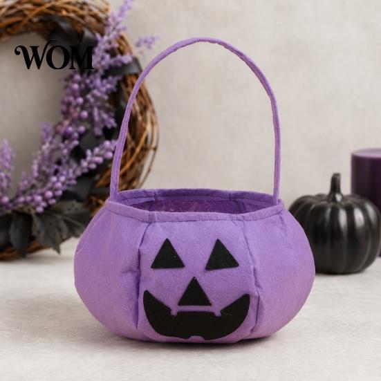Portable Candy Storage Bag Halloween Pumpkin for Kids, Reusable Non-Woven Trick or Treat Bucket, Bucket Face Snack Holder Basket with Handle