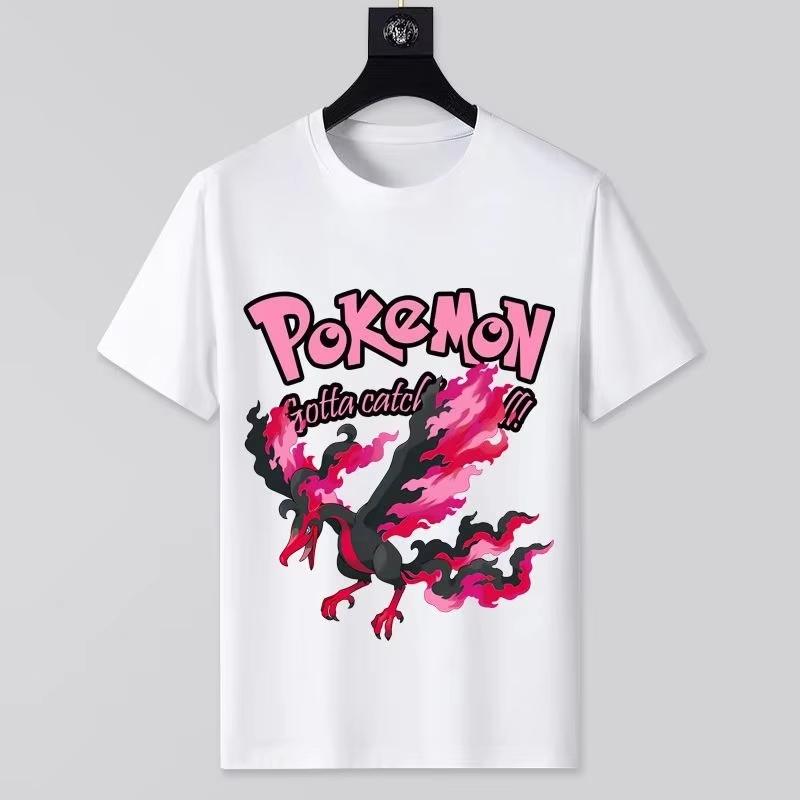 Summer New Pokémon Animation Print White Tshirt Mens and Womens Original Style Loose Casual Trend Versatile Shortsleeved Top