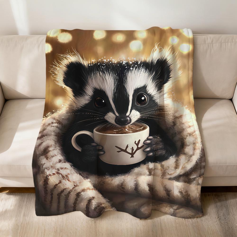 Cartoon black white cubs Mephitis Flannel soft warm plush blanket for sofa living room pet hogar bed gift home Car portable