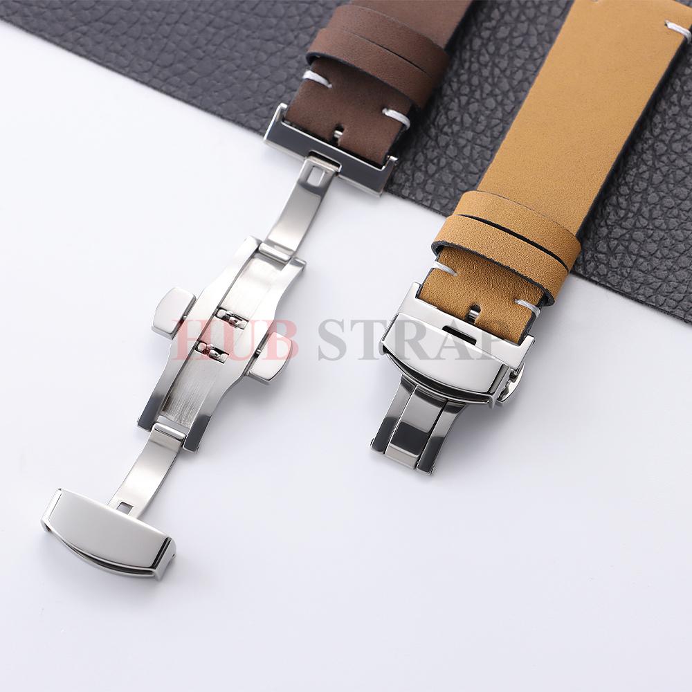 18mm 20mm 22mm Stitching Cowhide PU Strap for Seiko for Omega Vintage Calfskin Watchband Butterfly Buckle for Men Wrist Bracelet
