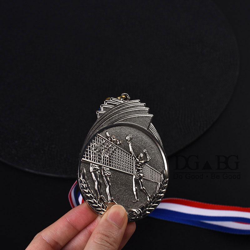 Gold Silver Bronze Medals 1St 2Nd 3Rd Volleyball Sports Trophy Award Bright Antique Attached Red White Blue Ribbon Souvenir Gift