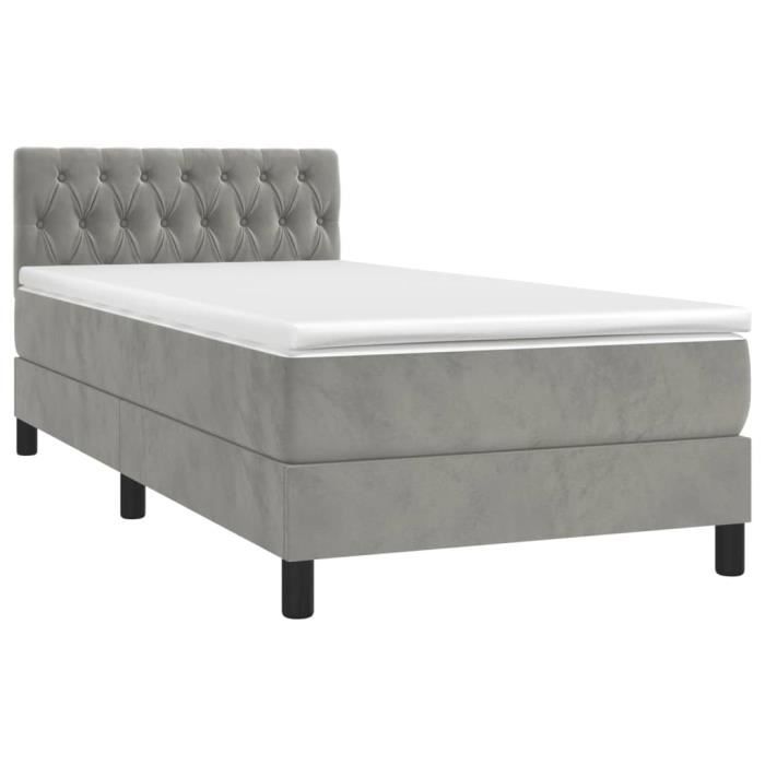 3141461 vidaXL Lit à sommier tapissier et matelas Gris clair 90x200 cm Velours