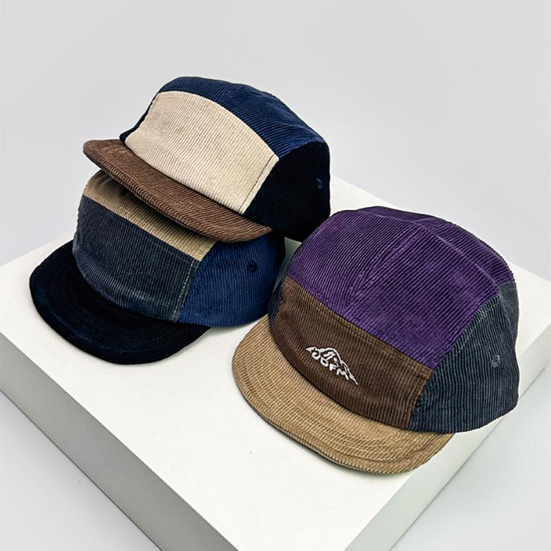 Yiran Bag Women's New Unisex Retro Embroidery Color Block Baseball Hats Corduroy Breathable Simple Sunshade Peaked Caps Versatile Fashion Street 52-60Cm