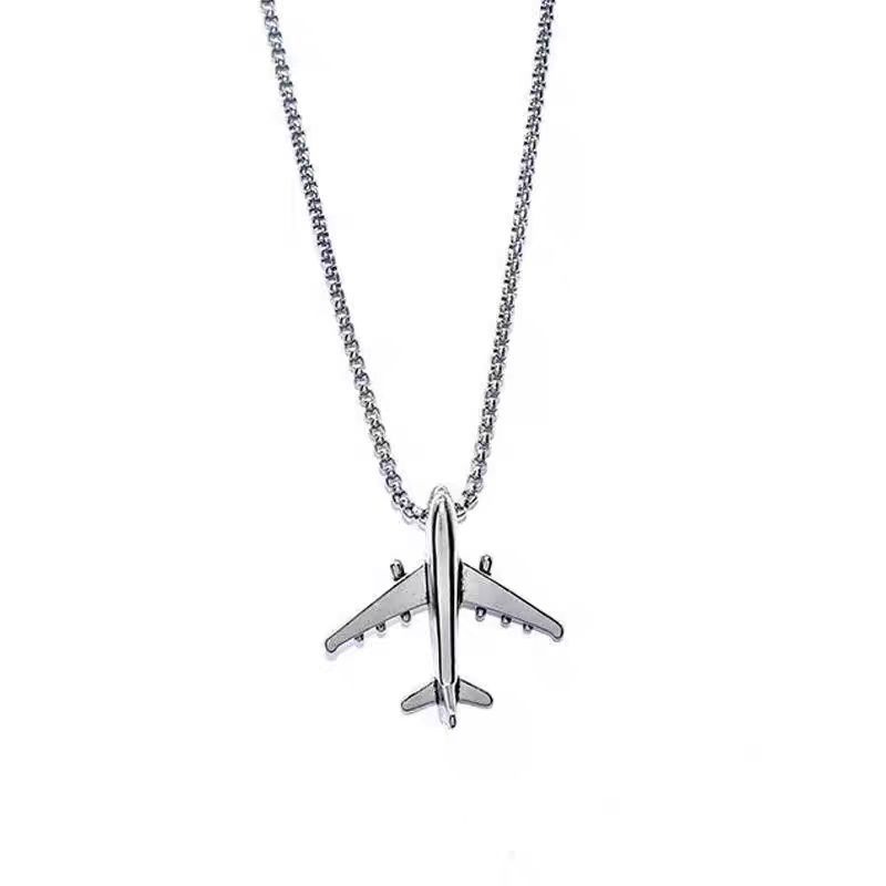 Hip Hop Airplane Pendant Titanium Steel Necklace, Men's Simple and Fashionable Versatile, Neck Chain, Non Fading, Women's Long Sweater Chain
