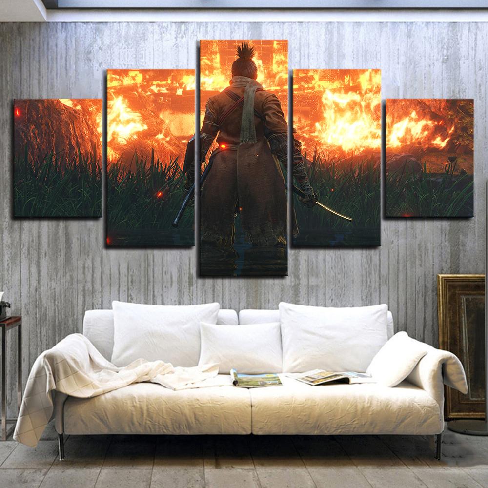 Unframed 5Pcs SEKIRO Shadows Die Twice Games Canvas Posters Wall Art Pictures HD Paintings Home Decor for Living Room Decoration