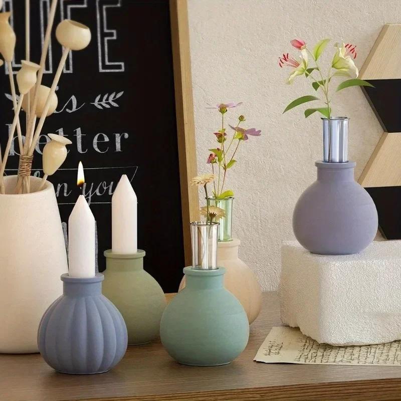 DIY Gipsvase Kerzenständer Glattes kreisförmiges Rohr Blumentopf Kerzenbasis Silikonform
