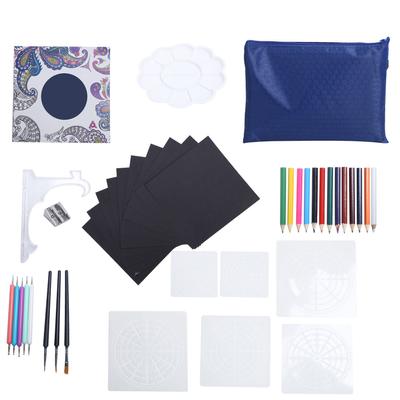 Painting Set DIY Hollow Painting Template Mandala Dotting Tools with Blue StorageBag for Handicraft Gift