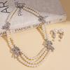 Diamond imitation pearl beaded bow multi-layer necklace baroque elegance necklace