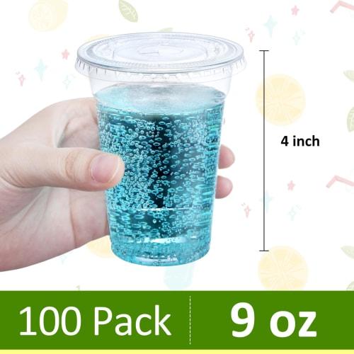 Eupako 9 oz. Plastic Cups with Lids, 100-Pack Disposable Clear Cups with Lids, for Cold Drinks, Parfaits, and Smoothies