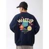 Wassup American Style Trendy Graffiti Earth Crewneck Sweatshirt for Men, Spring and Autumn Loose Casual Heavyweight Fleece Couple Tops