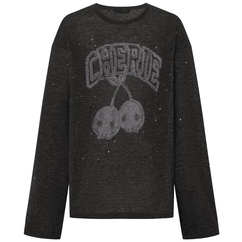 MO&Co. Rock & Roll Skull Cherry Wool Knit Sweater