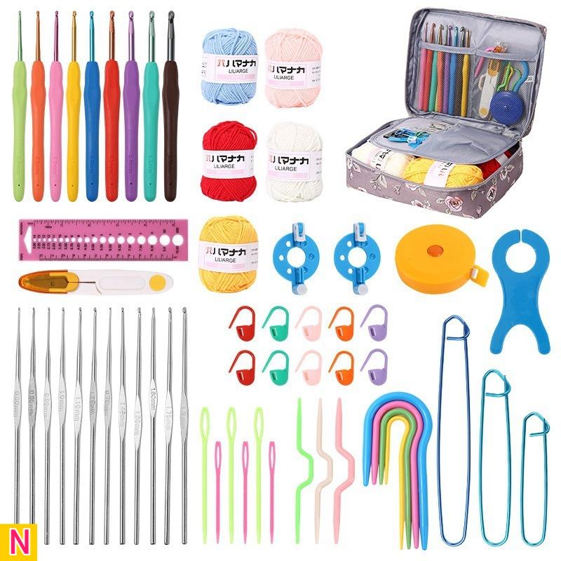 59pcs Complete Knitting Crochet Craft Kit for Adult All-in Starter Set with Yarn Needles Hooks Measuring Tape Scissors-like Tool