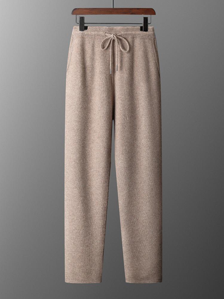 Men's Cashmere Trousers: Versatile, Four-Way Stretch, Trendy Loose Fit, Split Hem, Solid Color for Autumn and Winter.