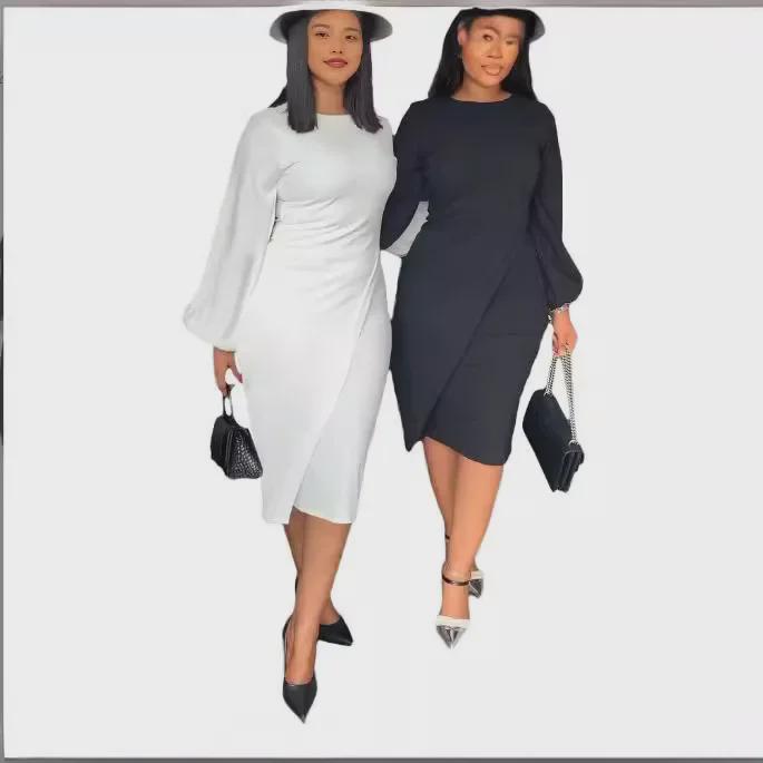 European and American Women's Autumn/Winter Lantern Sleeve Fashion Commuter Dress