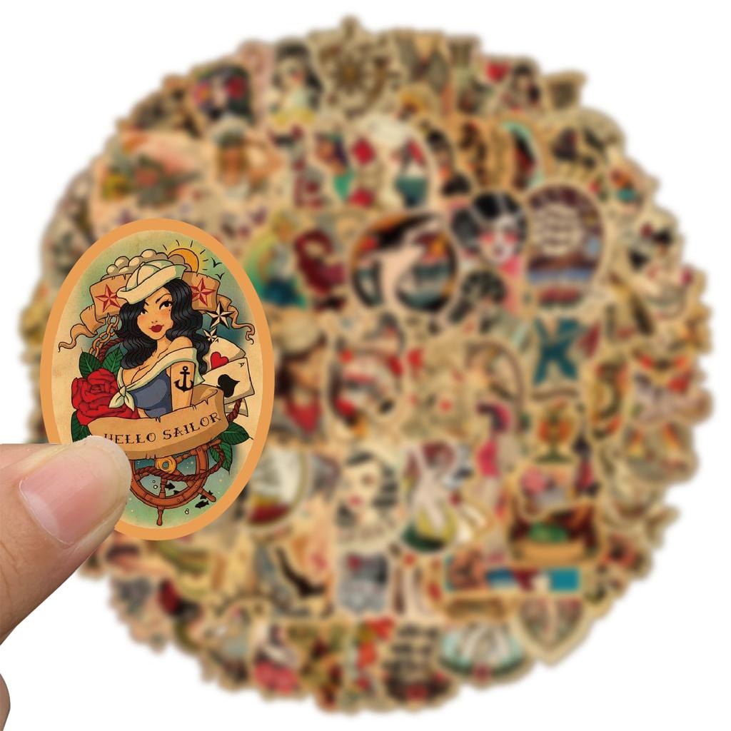 100 Retro Personalized Girl Graffiti Stickers Personalized Decoration Computer Suitcase Waterproof DIY Stickers