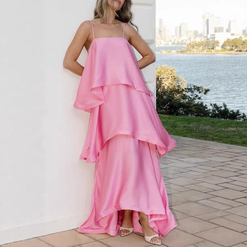 European Style Spring and Summer Spaghetti Strap Maxi Dress INS Casual Loose Fit Vacation XL