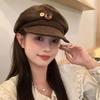 Vintage Corduroy Beret Hat For Women Korean Button Octagonal Cap Autumn Winter Painter Artist Hats Japanese Brown Peaked Caps