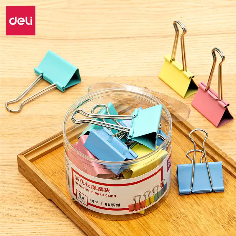 Deli 8551ES 50mm Colorful Binder Clips (12-pack)