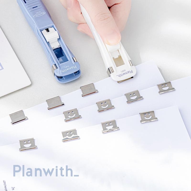 Planwith Push Paper Clip Pusher Set Smile Design Reusable Mini Binder for File Index Office Binding Tools