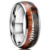 Fashion 8mm Copper Color Stainless Steel Arrow Rings for Men Women Inlaid Hawaiian Koa Wood Rings Men Wedding Band Jewelry Gifts