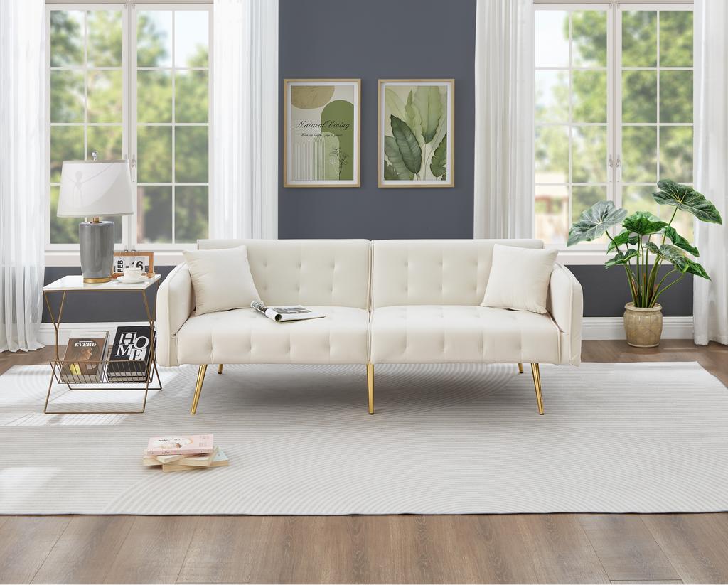 Two-seater Multifunctional Sofa Bed, Adjustable Backrest + Multi-position Armrests. Modern Folding Sofa for Living Room - Velour Cover.