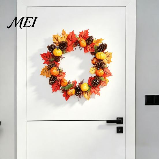 Autumn Wall Decals for Home Decor Thanksgiving Day Sticker, Pumpkin/Pinecone/Leaf Print Garland Shape Decorations Waterproof PVC Decal, Harvest