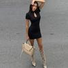 European Style 2026 Spring Sexy Slimming Short Sleeve Hollow Bodycon Dress