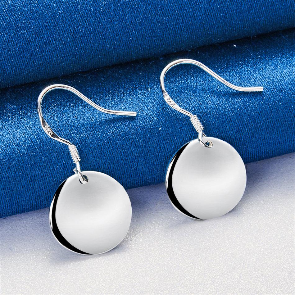 Charm 925 Sterling Silver Exquisite Shiny Round Pendant Earrings Women's Fashion Wedding Party Jewelry