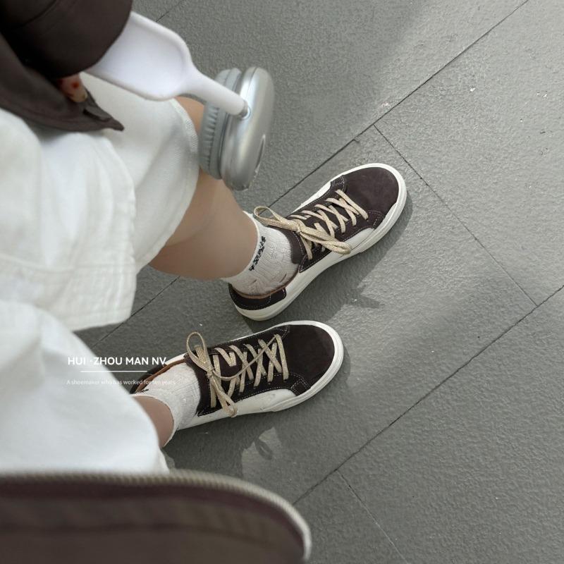 Leather retro women's new round head lace-up casual sports shoes versatile inner heightening board shoes