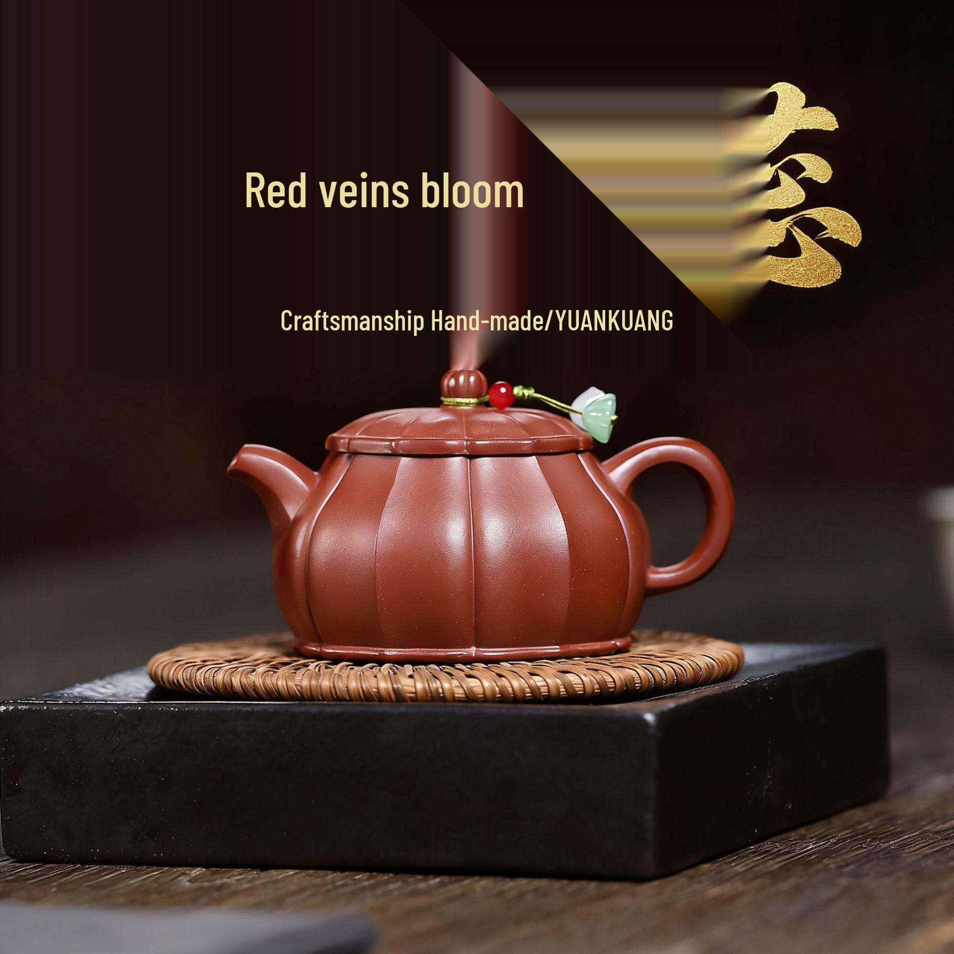 Handmade Yixing Zisha Red Vein Dragon Teapot - Original Ore Red Skin Kung Fu Tea Set 140CC