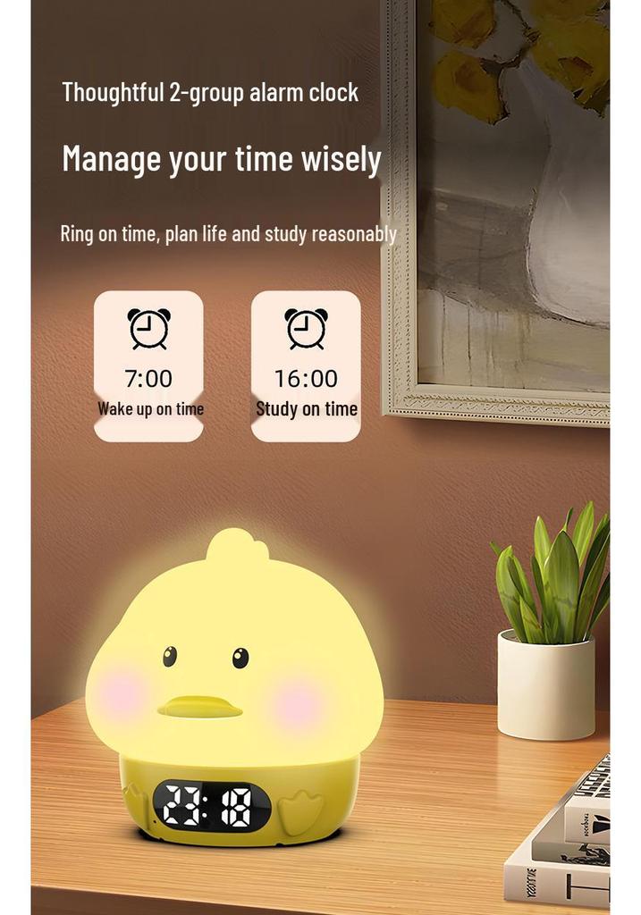 Duck Silicone Alarm Clock with Night Light and Cartoon Tap Feature