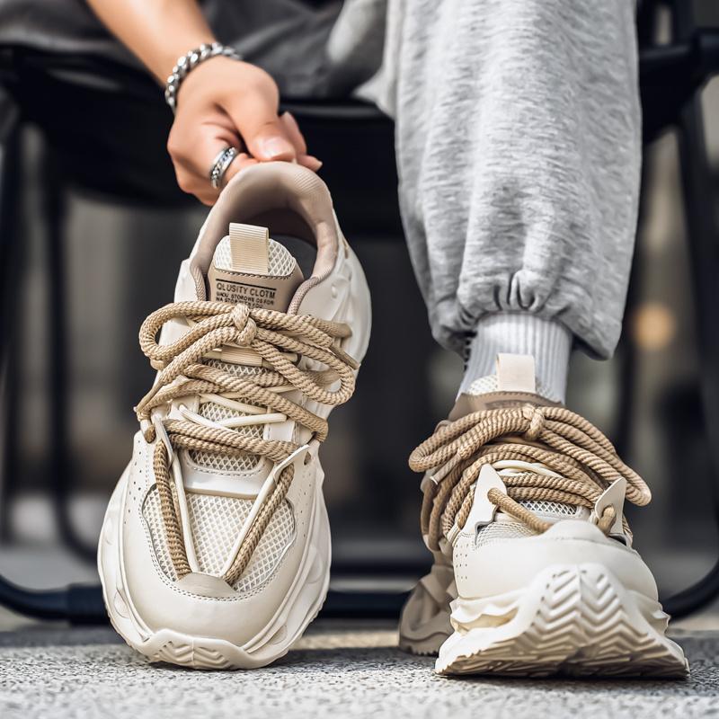 2025 spring new mesh breathable men's shoes lace-up casual sports shoes youth thick-soled heightening dad trendy shoes