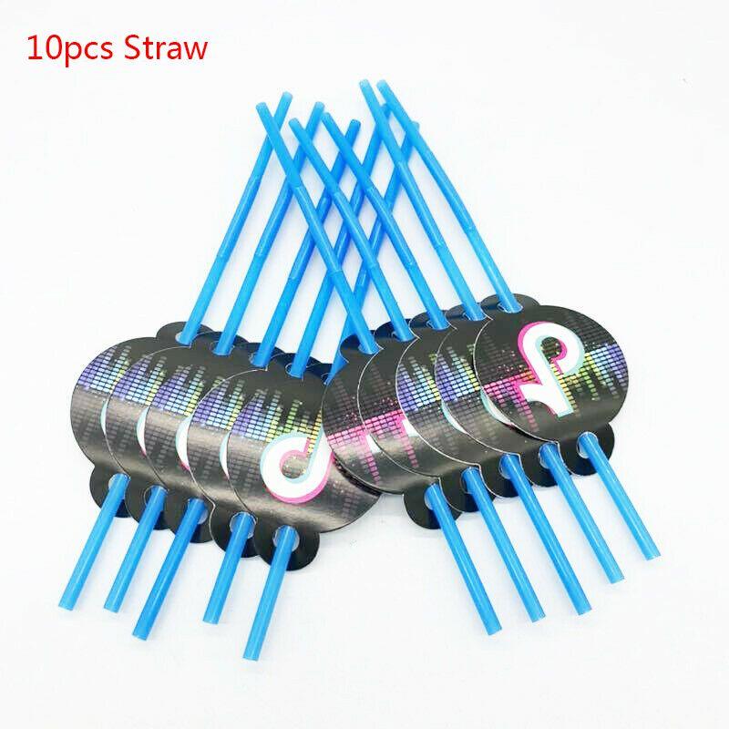 

Tok Tik Birthday Party Supplies Tableware Decor Plates Cups Banner Tablecloth Straw-10pcs