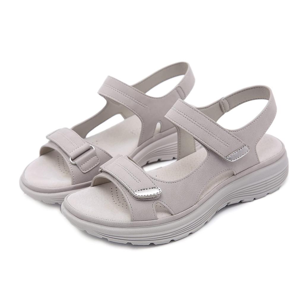 ZUYEE Platform Sandals with Velcro Comfortable Sports Sandals for Outdoors and Casual Soft and Easy to Walk Size Women's Closure, Wear, in, Beige,